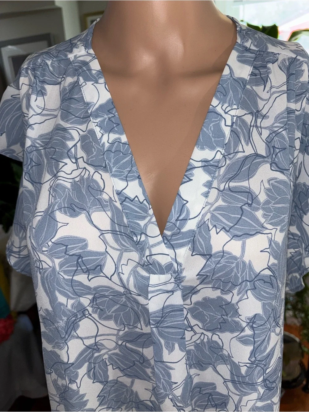Chaus Blue & White Blouse with Leaf Print - Picture 1 of 9